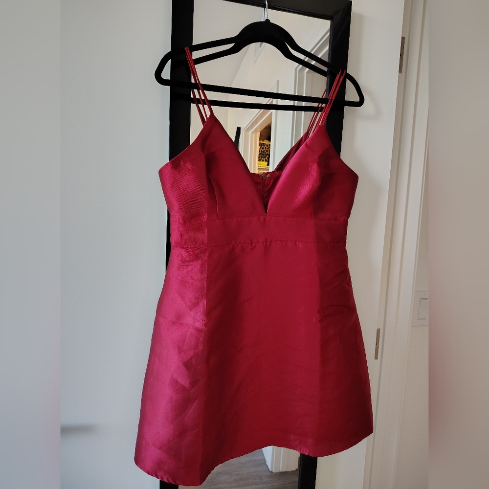 Lulu's Burgundy Satin Spaghetti Strap Dress
